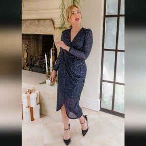 Ivy City Co Starstruck Dress Sparkly Sequin Navy Blue Midnight Small